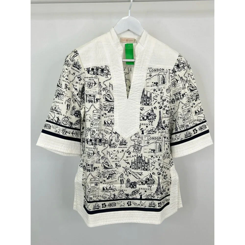 TORY BURCH Size 4 White & Black Women Tunic NWT